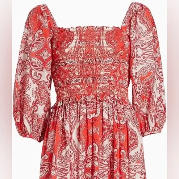 Cara Cara Jazzy Dress. Puff Sleeves. Smocked Bodice. Inkwash Hibiscus. Size S. - Picture 5 of 8